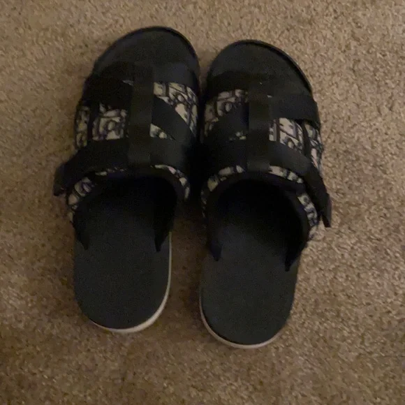 Dior alpha slides size 8 used Dior Men Alpha Sandal White Beige Oblique Jacquard Logo Flat  main image 3